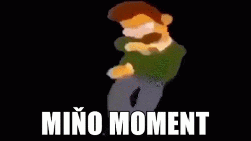 Cartoon Man With Beard Dancing in Dark Room Saying Mino Moment