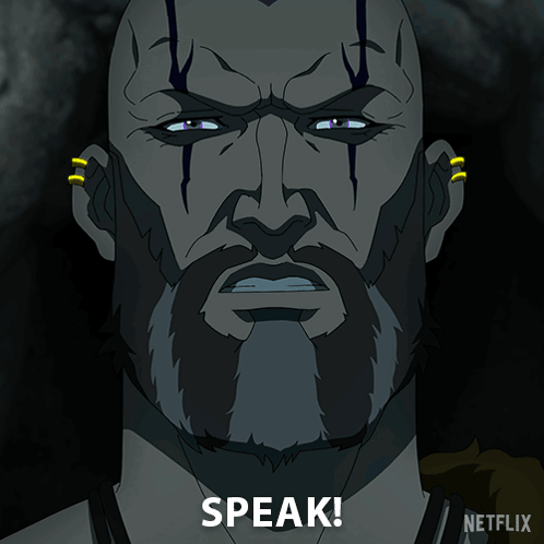 Cartoon Man With Beard Saying Speak