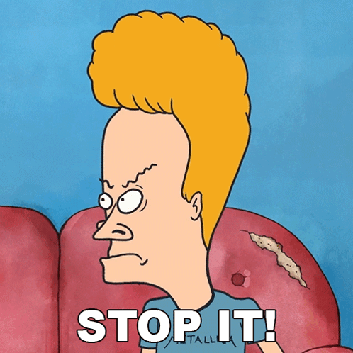 Cartoon Man With Big Head Saying Stop It GIF