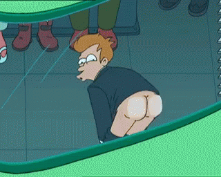 Cartoon Man With Butt Visible in Mirror