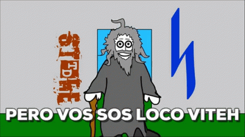 Cartoon Man With Cane Saying Pero Vos Sos Loco Viteh