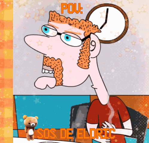 Cartoon Man With Clock Saying Pou Sos De Elloric