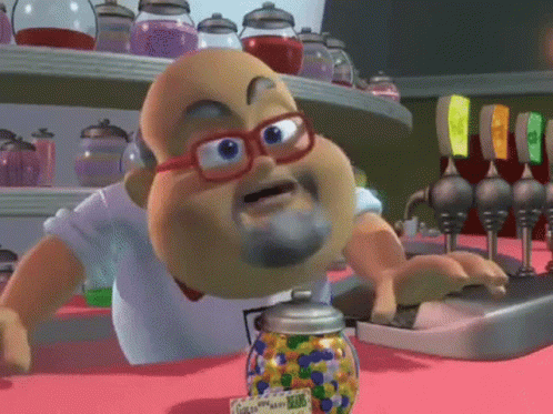Cartoon Man With Glasses And Beard Next To Jelly Beans GIF