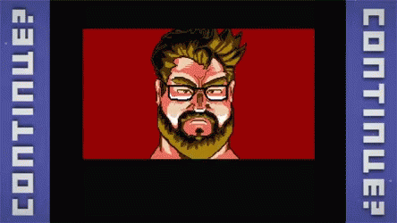 Cartoon Man with Glasses and Beard Says Continue