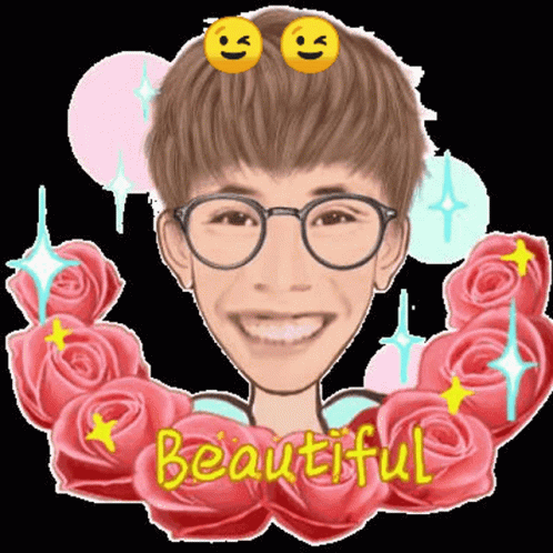 Cartoon Man With Glasses and Pink Roses