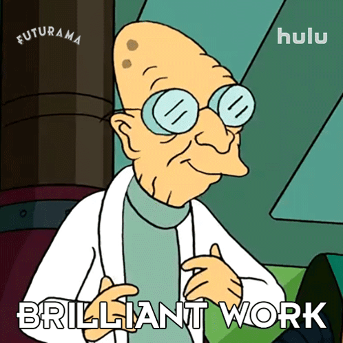 Cartoon Man with Glasses Saying Brilliant Work