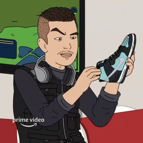 Cartoon Man With Headphones Holding Nike Sneakers GIF