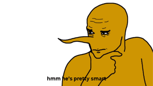 Cartoon Man with Long Nose Saying Hmm
