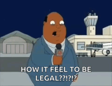 Cartoon Man With Microphone Saying How It Feel to Be Legal