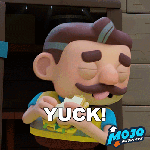 Cartoon Man With Mustache Eating Sandwich Yuck