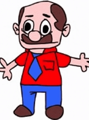 Cartoon Man With Mustache in Red Shirt and Tie
