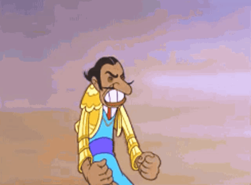 Cartoon Man with Mustache Raising Arms