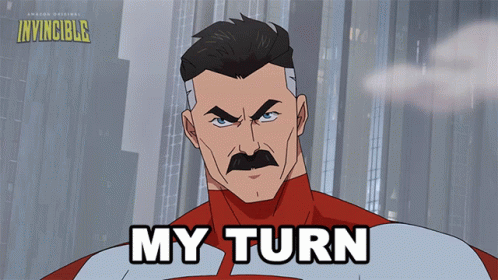 Cartoon Man With Mustache Saying My Turn GIF
