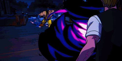 Cartoon Man With Purple Head And Yellow Eyes GIF