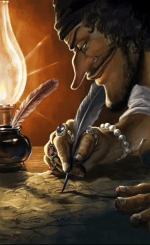 Cartoon Man Writing With Feather