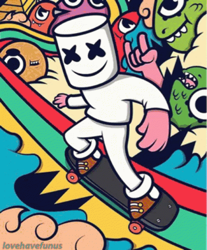 Cartoon Marshmallow Riding Skateboard GIF