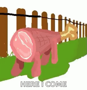 Cartoon Meat With Bone Next To Fence GIF