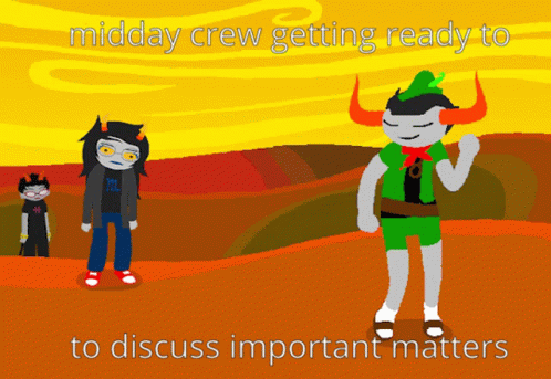 Cartoon Midday Crew Discussing Important Matters