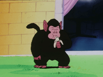 Cartoon Monkey Eating Banana in Grass