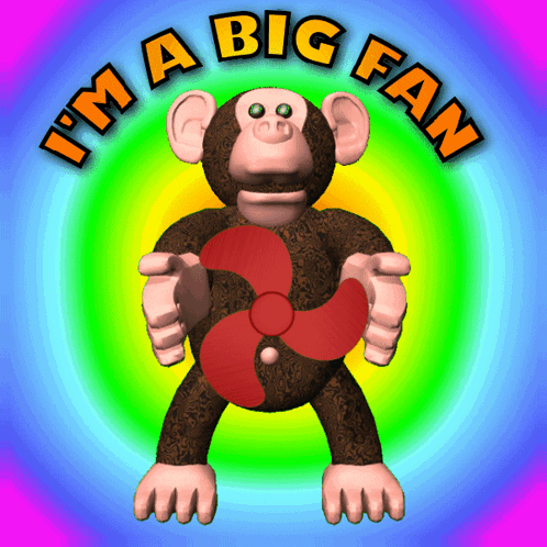 Cartoon Monkey Holding Fan Saying I'm a Big Fan
