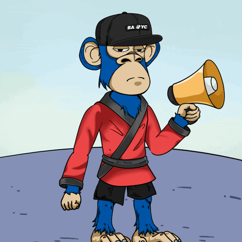 Cartoon Monkey Holding Megaphone and Wearing Hat Saying ba yc