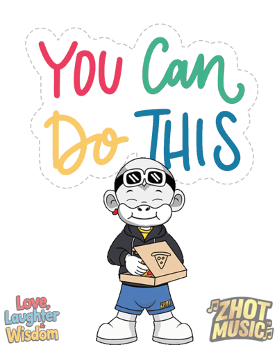 Cartoon Monkey Holding Pizza Saying You Can Do This GIF