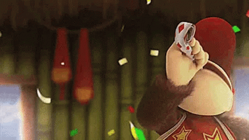Cartoon Monkey Holding Soda With Confetti GIF