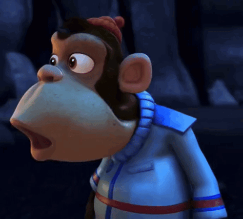 Cartoon Monkey In Blue Jacket And Red Hat GIF