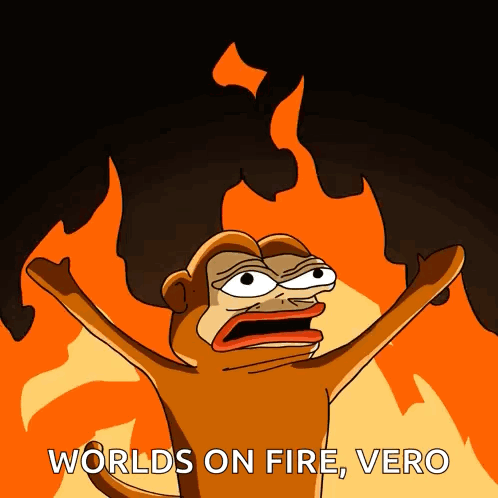 Cartoon Monkey in Front of Fire Worlds on Fire