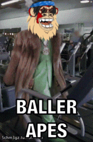 Cartoon Monkey in Fur Coat on Treadmill Baller Apes