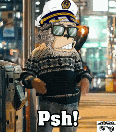 Cartoon Monkey in Hat and Sunglasses Saying Psh