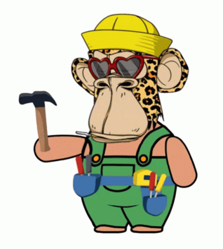 Cartoon Monkey In Overalls Holding Hammer GIF