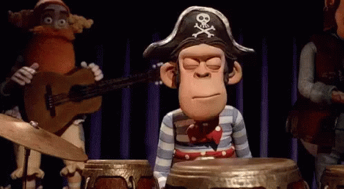 Cartoon Monkey in Pirate Hat Playing Drums