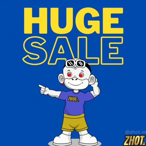 Cartoon Monkey Pointing Up at Sale Sign
