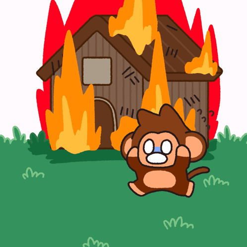 Cartoon Monkey Running From Burning House