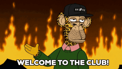 Cartoon Monkey Says Welcome to the Club in Flames