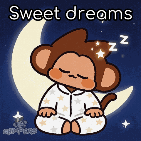 Cartoon Monkey Sleeping Under Crescent Moon GIF
