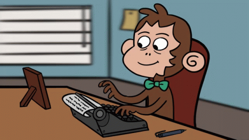 Cartoon Monkey Typing On Typewriter With Letter G GIF