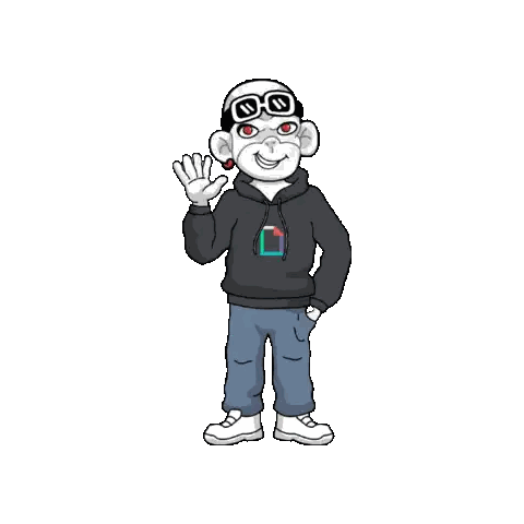 Cartoon Monkey Waving in Black Hoodie and Goggles