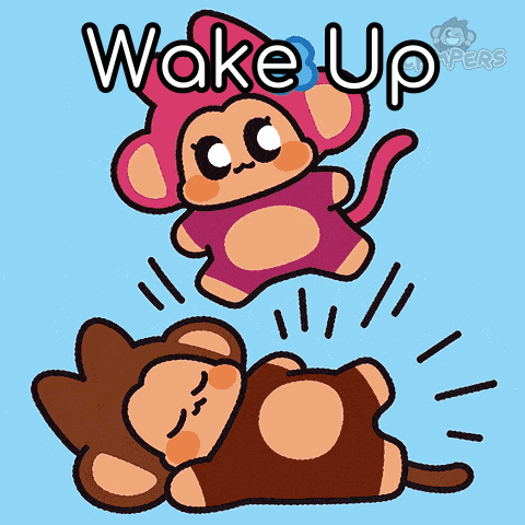 Cartoon Monkey with Flower Says Wake Up