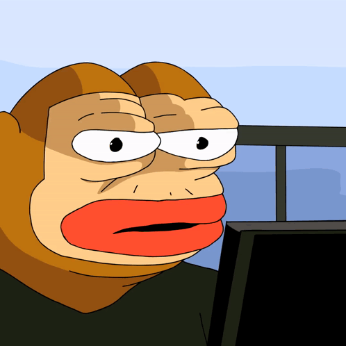 Cartoon Monkey With Red Lips Looking at Computer