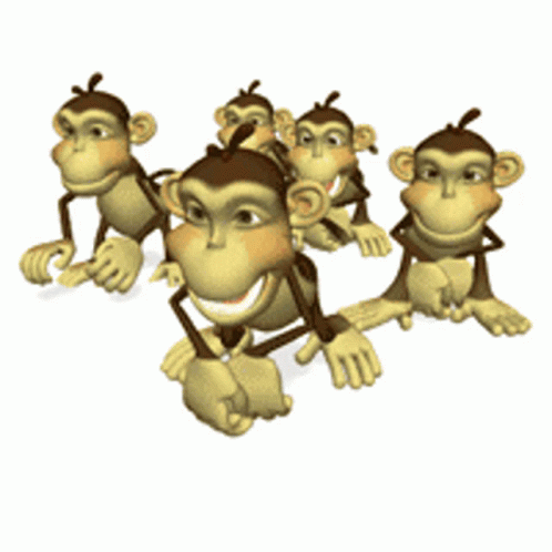 Cartoon Monkeys Walking In Line GIF