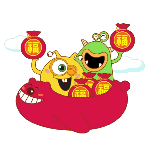 Cartoon Monster Holding Fortune Bag