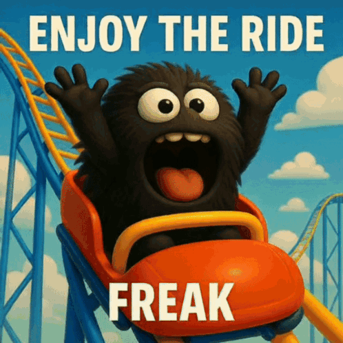 Cartoon Monster Riding Roller Coaster Enjoy The Ride