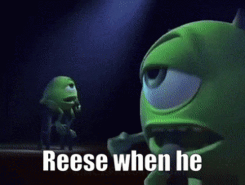 Cartoon Monster Saying Reese Next to Another Monster