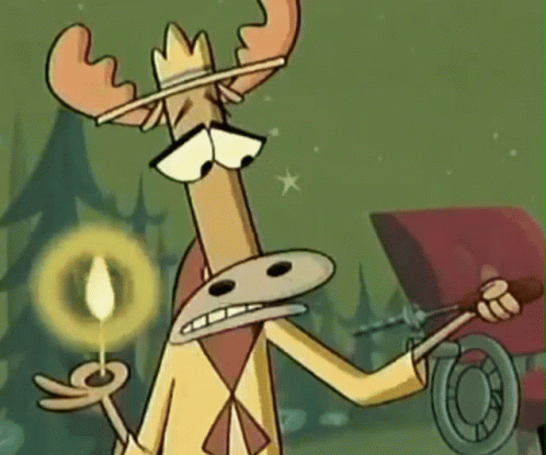 Cartoon Moose Holding Candle and Horn