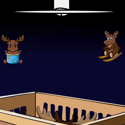 Cartoon Moose Sitting on Rocking Horse Next to Another Moose