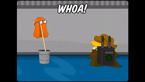 Cartoon Mop with Glasses Whoa