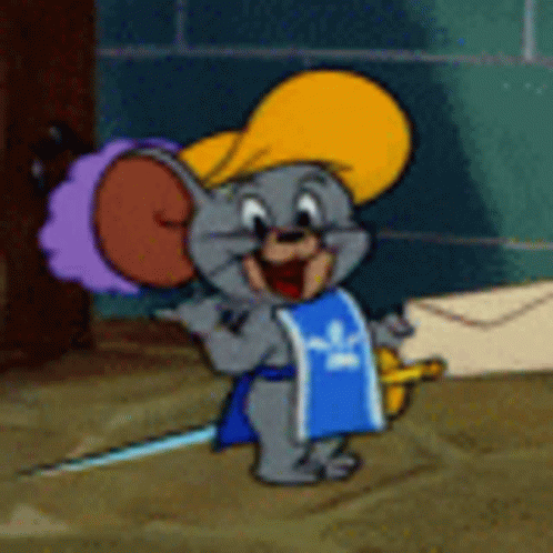 Cartoon Mouse Holding Sword and Wearing Hat