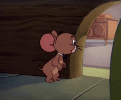 Cartoon Mouse in Bow Tie Next to Doorway